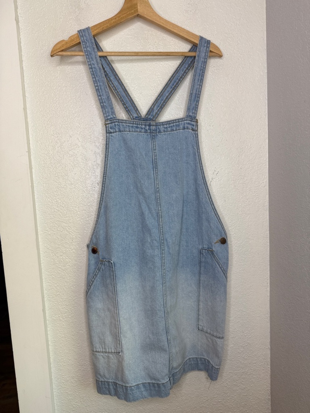 Universal Thread Denim Jean Overall Mini Dress Jumper patch pockets Coastal Lrg